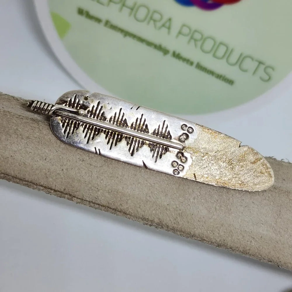 Navajo Sterling Silver High Detail Feather Brooch Pin by Herbert Cayatineto